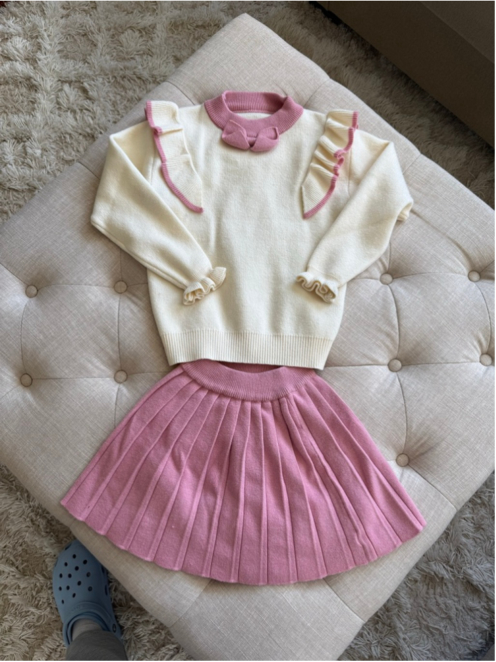Girls Matching Set Size 6 Pink & Cream Sweater Skirt Outfit